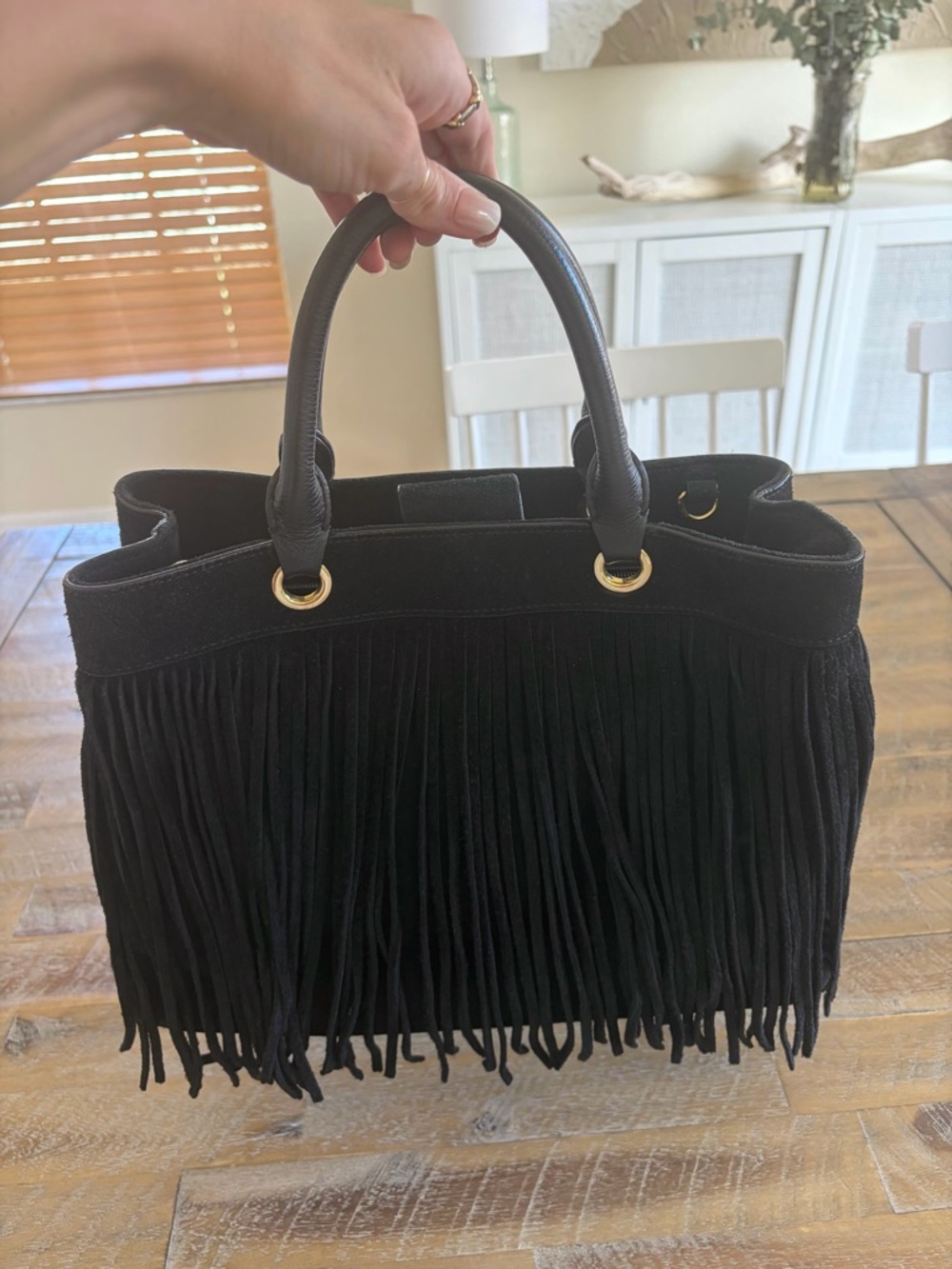 Milly Black Suede Fringe Tote